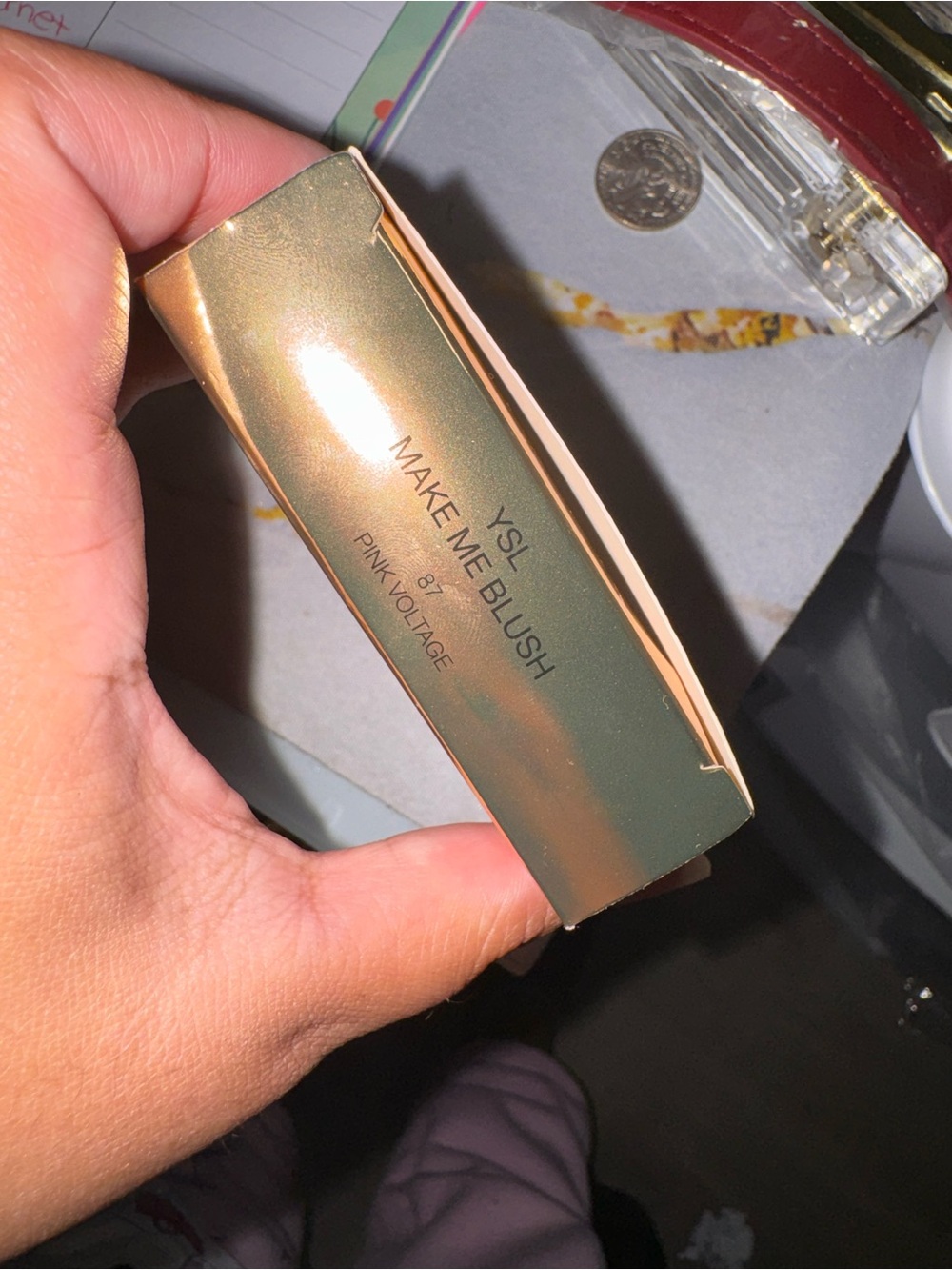 Yves Saint Laurent Hot Pink Blush Compact with Gold Logo - Picture 7 of 8